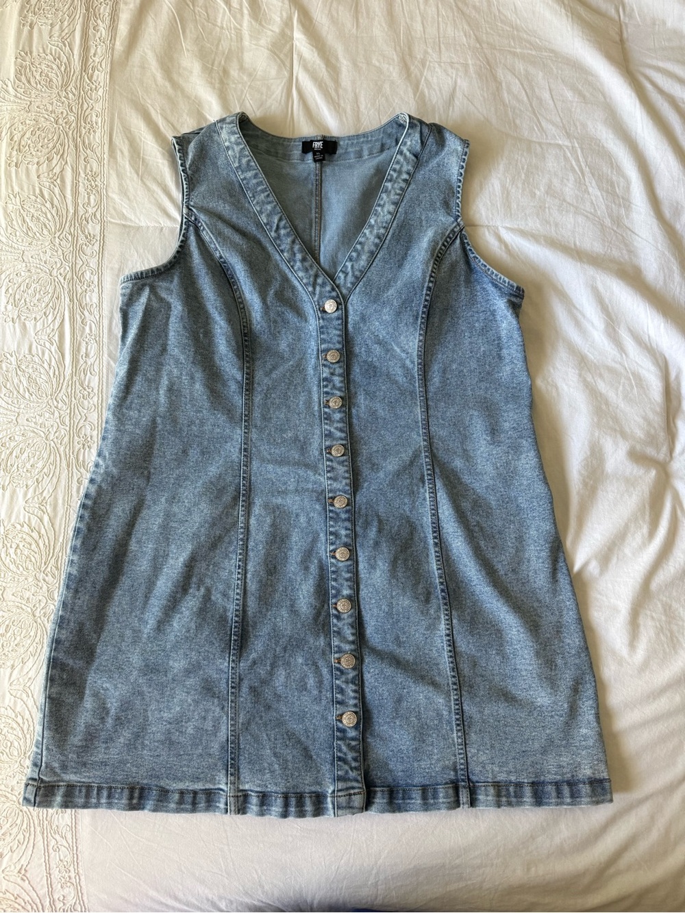 Frye V-Neck Sleeveless Button-Front Denim Dress in Light Blue